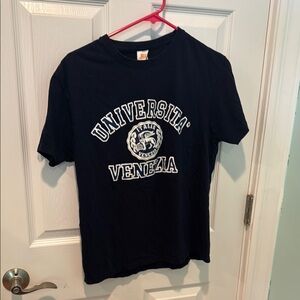 Blue Short Sleeve Tee with Collegiate Design University of Venice Italy